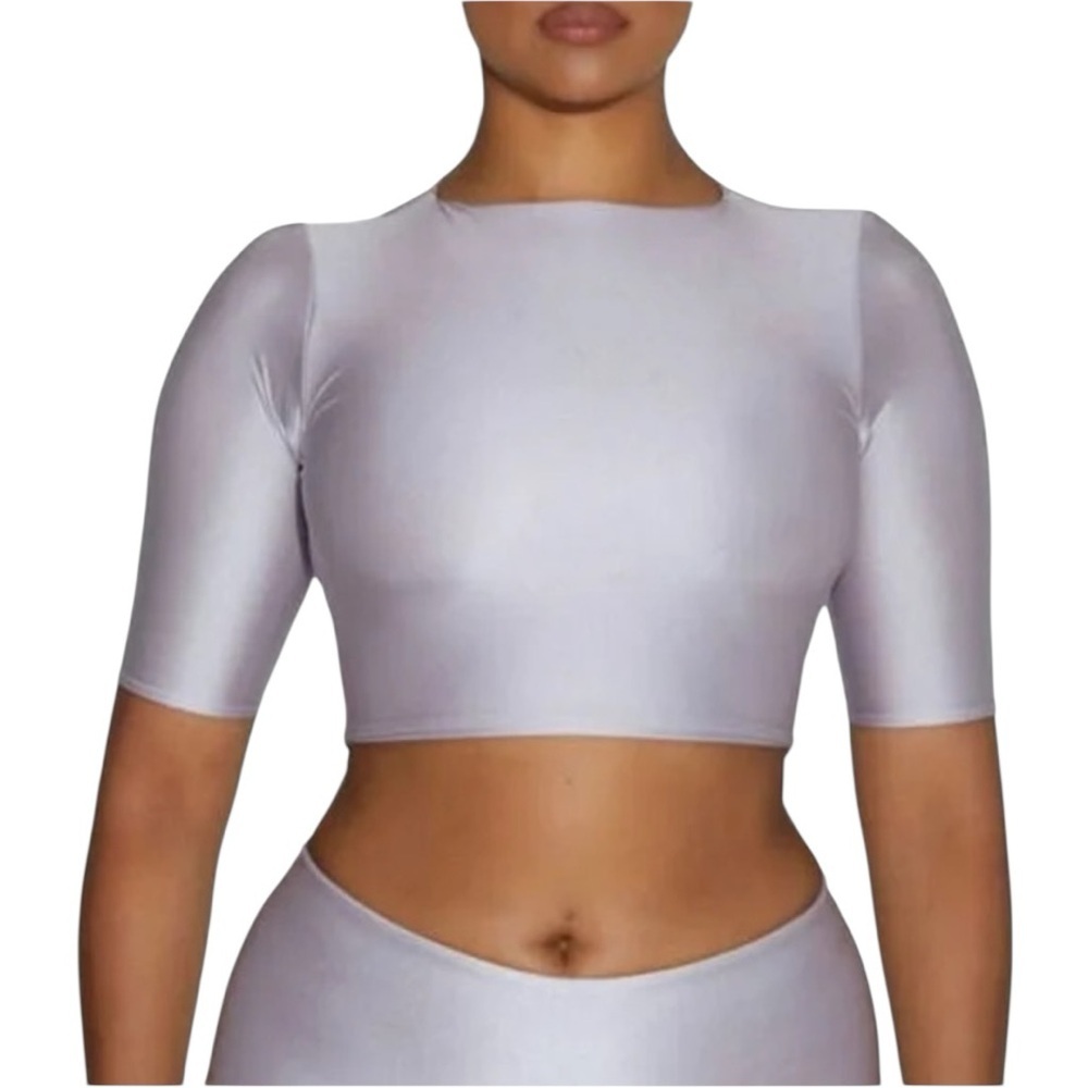 Naked Wardrobe - The Sleek T Top + Silver Crop Top Size Large